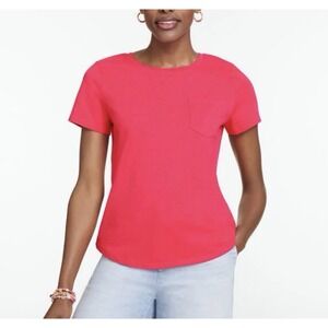 Talbots Patch Pocket Women's Tshirt Short Sleeve Tee Hot Pink 100% Cotton Large